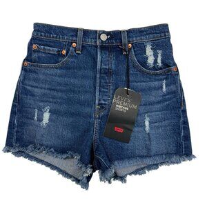 Levi's Premium Ribcage Denim Shorts Dark Wash Distressed NWT Womens 27